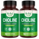 Anidados Naturales Choline Bitartrate 500mg - High Potency Choline Supplements - Supports Maternal & Fetal Health During Pregnancy* - 100% Vegan " Non-GMO - 2-Pack (180 cápsulas Vegan)