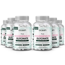 Orgánicas Magnesio Puro Glycinate con Zinc - Maximum Strength Suplemento de magnesio Chelated para Mujeres y Hombres para Calambres musculares y Apoyo al sueño - 6 Botellas