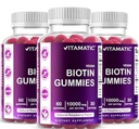 Vitamatic Biotin Gummies 10,000 mcg for Stronger Hair, Skin & Nails - 60 Gummies Vegan - También llamada Vitamina B7 (3 Botellas)
