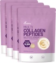 VivoNu Multi Collagen Peptides Powder, 16 Oz Hydrolyzed Protein Peptides ← Tipo I,II,III,V,X con ácido hialurónico, Biotina & vitamina C Unflavored Keto Paleo Friendly, Ez Mix in Drinks (4LB/4Pack)