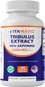 Tribulus Vitamatic Terres for Men - 2000 mg por Serving - 95% Saponinas - 180 cápsulas vegetales - Hecho en los EE.UU. - Gluten Gratis