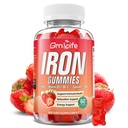 Gummies de hierro para mujeres, hombres y niños, suplemento de hierro sin azúcar con calcio, zinc, folato &amp; vitamina B12, C, B6 - para el edificio de sangre " Apoyo energético, anemia, fresa, 60 condes