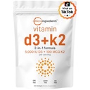 Micro Ingredientes Vitamina D3 5,000 UI + K2 MK-7 100 mcg, 300 Softgels TENIDO 2-en-1 Vitaminas D & K Complex TEN Extra Strength, Easy to Swallow, Non-GMO, Gluten Free