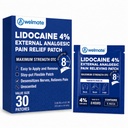 WELMATE - 4% Lidocaine Numbing Patch - Maximum Strength - Temporary Relief of Pain, Back, Neck, hombros, rodillas, codos, esquíes menores Irritations - Analgésico tópico Descentrado - 30 ct