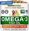 BARK Pulse Omega 3 for Dogs - 180 Fish Oil Treats for Dog Shedding, Skin Allergy, Itch Relief, Hot Spots Treatment - Joint Health - Skin and Coat Supplement - EPA & DHA Fatty Acids - Salmon Oil