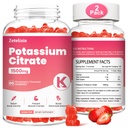 2 Pack Potassium Gummies for Adults Women &amp; Men, Potassium Citrate Supplement, Support Leg Cramps, Muscle Health & Electrolyte Balance, Sugar Free, Organic, Vegan, Strawberry, 120 Cts