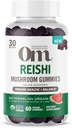Om Mushroom Superfood Reishi Gummies, USA Grown Organic Mushrooms, Supports Immune Health, Balance, & Stress, 60 Conde, 30 Servidores Suplementos Gummy