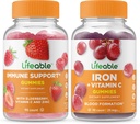 Soporte inmunitario vital + Hierro con vitamina C, Gummies Bundle - Gran Tasting, Suplemento de vitaminas, Gluten Gratis, GMO Gratis, Chewable