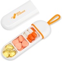 Toplive Organizador de píldoras de viaje, Portable Pill Container Mini Organizador de píldoras diarias, Caja pequeña de píldoras Viajar Medicina Organizador Pocket Vitamina Suplemento Fish Oil Box, White Orange