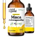 Wild &amp; Organic Maca Root Ashwagandha gotas para hombres y mujeres - Liquid Maca Ashwagandha Suplemento para el apoyo general - Peru Extract Tincture - Vegan, Azúcar &amp; Alcohol-Free - 4 fl oz