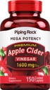 Piping Rock Apple Cider Vinegar Capsule Caplets Silencio 1600mg Silencio 150 Pills ← High Potency ← Extra Strength ACV Supplement TEN Vegetarian, Non-GMO, Gluten Free