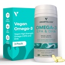Suplemento Vegan Omega 3 – EPA, DHA Suplementos " Vitamina D3 – Algae Omega 3 Suplementos veganos para el cerebro, el ojo y la salud cardíaca – para adultos de niños (180 cápsulas)