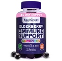 Feel Great Sambucus Elderberry Gummies with Zinc and Vitamin C for Adults ← Immune Support Booster ← Berry Flavored Vegan Supplement latitud 90 Day Supply