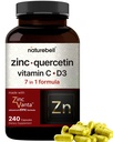 NatureBell Zinc Quercetina con vitamina C &amp; D3, 240 cápsulas ← Quercetina 1000mg + Zinc 50mg + Vitamina C 250mg + Vitamina D3 5,000 UI ← 4-in-1 Advanced Immune &amp; Lung Support ← ZincVanta Formula