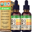 (2 Pack) Vitamina Orgánica D3 K2 gotas con aceite MCT Omega 3, 5000 UI - Maximum Strength Vitamin D Liquid, No Fillers, Líquido no GMO D3 para Absorción y Soporte Inmunitario (Vanilla, 1 Fl OZ x 2)