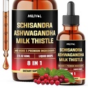 8in1 Schisandra Berry Drops with Milk Thistle, Ashwagandha, Rhodiola Rosea, Holy Basil, Artichoke, Dandelion Root & Turmeric Curcumin - 2 Fl Oz para 2 Month Supply
