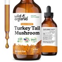 Wild &amp; Organic Turkey Tail Mushroom Tincture - Immune Support Drops with Turkey Tail Extract - Liquid Mushroom Supplement for Gut Support - Vegan, Sugar &amp; Alcohol-Free - 4 fl oz