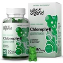 Wild & Organic Chlorophyll Gummies 50mg - Detox Cleanse Supplements w/Sodium Copper Chlorophyllin - Interna desodorante w/Chlorophyll Powder - Vegan, Non-GMO - 60 Hídboles