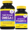 InnovixLabs Vitamin K2 & Triple Omega Bundle Full Spectrum Vitamin K2 (90 Softgels) Triple Strength Omega-3 Fish Oil (200 Softgels). Soporta huesos saludables, arterias y articulaciones. *
