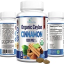 Ceilán orgánico Cinnamon - 1000mg por Serving, Certified Organic True Cinnamon Suplemento, antioxidante, rápida absorción - 60 Tabletas