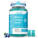 Biotina Gummies con colágeno " Keratina para la piel del cabello uñas- apoya el crecimiento del cabello y uñas más fuertes, mujeres hombres, niños - 60 Blueberry Flavored Gummies
