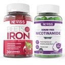 NEVISS Vegan Iron Suplemento, Gentl Iron + azúcar libre Nicotinamide 500mg Gummies