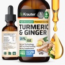 BIO KRAUTER Turmeric y Ginger Suplemento Tintura - Turmeric Curcumin Immune Support Drops - Extracto de jengibre con Black Pepper - Vegan Formula - 2 Fl.Oz.