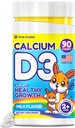 Calcio D3 Tablas Chewable para Niños – 640 mg Calcio &amp; 320 UI Vitamina D3 – No GMO, Sabor de leche – Suplemento de Apoyo a los Huesos – 90 Tablas para Edades 2+