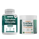 Teaveli Spirulina y Chlorella Capsules y Orgaic Barley Grass Juice Powder Bundle