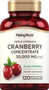 Piping Rock Cranberry Pills  120 Capsules ← Suplemento para Mujeres &amp; Hombres ← Triple Strength Concentrate Extract Plus Vitamin C ← Non-GMO, Gluten Free