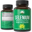Suplemento de selenio con una mezcla entera de alimentos de 25+ verduras y frutas para la absorción máxima. Pure Selenium Vegan Capsules for Immune System, Thyroid Support, Heart Health, Prostate Support. 30 pastillas
