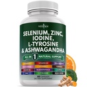 Selenium, Zinc, Iodine, L Tyrosine, Ashwagandha - Suplemento de apoyo para Mujeres y Hombres con Bladderwrack, Turmeric, Silica Kelp, Schisandra - 60 Conde