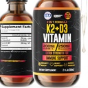 Vitamina D3 K2 gotas – Vitaminas líquidas para Mujeres, Hombres &amp; Adolescentes - Suplementos de fuerza de hueso - D3 K2 Mt Vitaminas para soporte de inmunos &amp; salud del corazón - Vitamina D3 10000 Iu Líquido K2 gotas - 2 oz