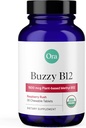 Ora Vitamina Orgánica B12 1500mcg - Metilcobalamina de base vegetal para adultos - Energía Libre de Estimulantes Naturales, Pastillas de sabor de frambuesa, No Añadido Azúcar - 30 Tabletas