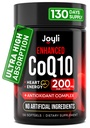 Alta Absorción CoQ10 200MG - Co Q10, 200mg Softgels para la salud cardíaca y la producción de energía - Enhanced Co Q 10 Suplemento con antioxidantes y aceite de linaza - CoQ10 200 mg por servicio