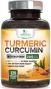 Curcumin Turmeric Suplemento 2600mg - 95% Curcuminoides con Turmeric Orgánica " BioPerine Black Pepper Extract for Best Absorption, Natural Vegan Joint Support, Non-GMO, Bottled in USA - 120 Capsules