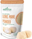 Alovitox Mane Mushroom de león orgánico Polvo ← Superalimento Natural para el Cerebro, Energía &amp; Salud Inmunitaria, Proporciona soporte neuronal, Protección GI, Beneficios cardiovasculares ← Non-GMO, Vegan, Libre de gluten