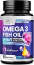 Omega 3 suplementos de aceite de pescado 2400mg - triple fuerza Omega 3 ácidos grasos, corazón natural salud cerebral &amp; soporte conjunto - ácidos grasos con EPA &amp; DHA - suplemento de aceite de pescado salvaje - 60 Softgels