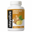 STAY ALIVE Pure Ginger Root Capsules 1000mg, 10:1 Extract Powder con 5% Gingerols, 120 Píldoras, Extra Strength Root Powder, Vegan, Non-GMO y Gluten-Free Ginger Suplemento
