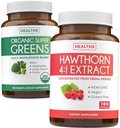 Super Greens " Hawthorn Extract (3-Month Supply) Super Berry Blend Bundle of Organic Super Greends Powder - Completo Superfood " Hawthorn Berry 4:1 Extract - High Strength Extract (180 cápsulas)
