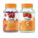Hierro salvavidas con vitamina C + vitamina C 1050mg, Gummies Bundle - Gran Tasting, Suplemento de vitamina, Gluten Gratis, GMO Gratis, Chewable Gummy