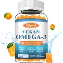 Omega-3 Gummies Potent Algae Omega Fuente, Boost Brain, Eye &amp; Immune Función, con DHA y EPA Vegan & Sugar Gratis, Orange Flavor, 60 Conde