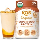KOS Vegan Protein Powder, Salted Caramel Coffee - Low Carb Pea Protein Blend, Organic Plant Superfood Rich in Vitamins & Minerals - Keto, Dairy Free - Meal Replacement for Women &amp; Men - 15 Servings