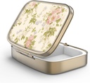 Pill Case Pill Box with Mirror Retro 2 Compartment Small Pill Case for Purse or Pocket Bronze Rectangular Pill Box or Vitamins, Fish Oil, Supplements, Pill Containe Travel Gifts(Vintage Floral)