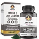 Zinc Complex Capsules with Enhanced Absorption, Antioxidant & Immune Support Supplement, Zinc Supplement for Men &amp; Women by Ancient Bliss (60 Capsules)