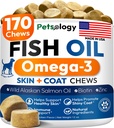 Omega 3 aceite de pescado para perros - 170 cerdas - Omega 3 para perros Itchy Skin &amp; Alivio de la alergia - Skin &amp; Coat Suplemento - EPA & DHA Fatty Acids - Dog Anti Shedding & Hot Spot Tratamiento - Aceite de salmón