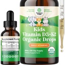 Natures Craft Kids Vitamina D3 K2 Drops - Vitamina Orgánica D para niños para huesos fuertes " Joints - Infants, Babies " Toddler Immune Support Drops Liquid Supplement - 60 ml Bottle