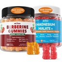 2Pack Berberine Suplemento Gummies 1500mg + 2Pack Magnesium Malate con CoQ10-100mg Gummies