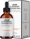 Codeage Elderberry Vitamins Pro - Organic Black Elderberry Liquid Drops - Vitamina C, D3, Zinc, Black Currant - Suministro de 2 meses - Black Sambucus Liquid - Suplemento para Adultos &amp; Niños - 4 fl oz