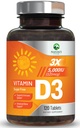 Vitamina D3 5000iu (125 mcg) Apoyo a la salud inmune - Suplemento dietético de alta potencia Vitamina D para el hueso, dientes, musculo - VIT de la naturaleza, vegano, sin gluten, Sabor de frambuesa - 120 Tablas Chewable